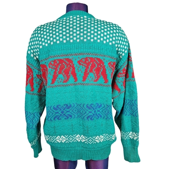 Vintage Lake Harmony Rowing Club Teal Bear Fair Isle Sweater Size Medium Men's - Picture 6 of 10
